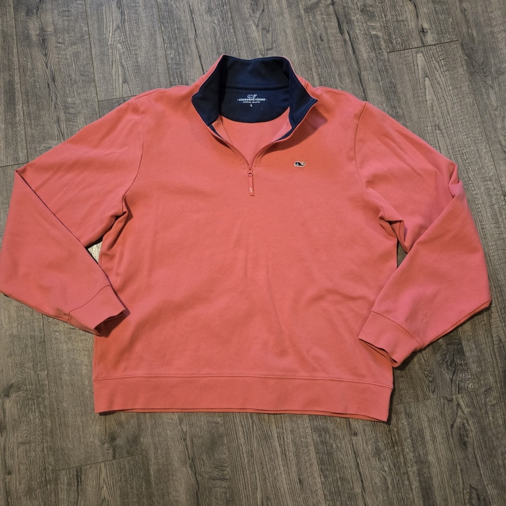 Vineyard Vines Saltwater Quarter Zip Mens L Sailors Coral Jersey Pullover